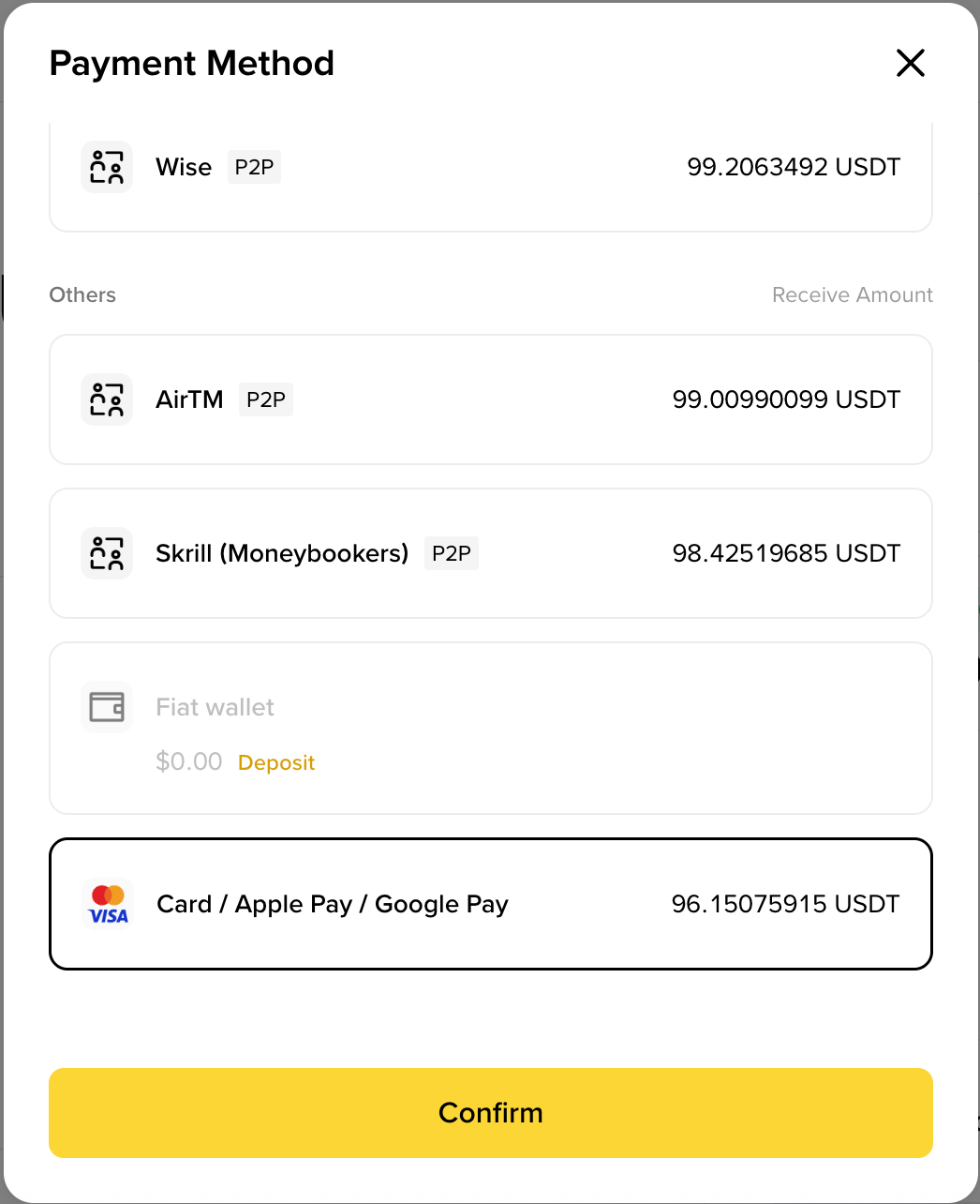 Select card in the buy menu