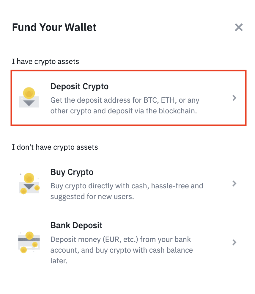Open the receiving exchange’s deposit menu